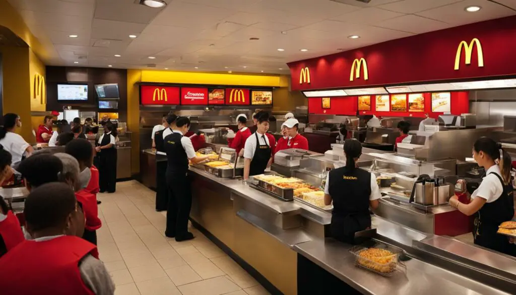 McDonald's workers serving customers