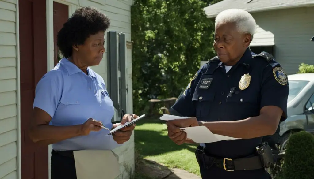 Police officer talking to a senior citizen
