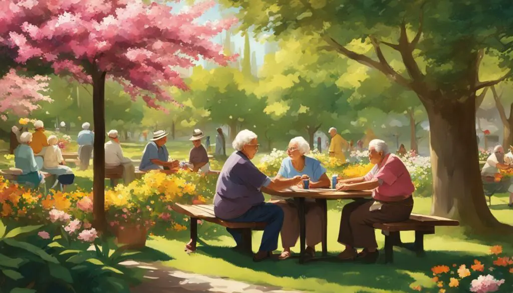 Senior citizens hanging out in a park
