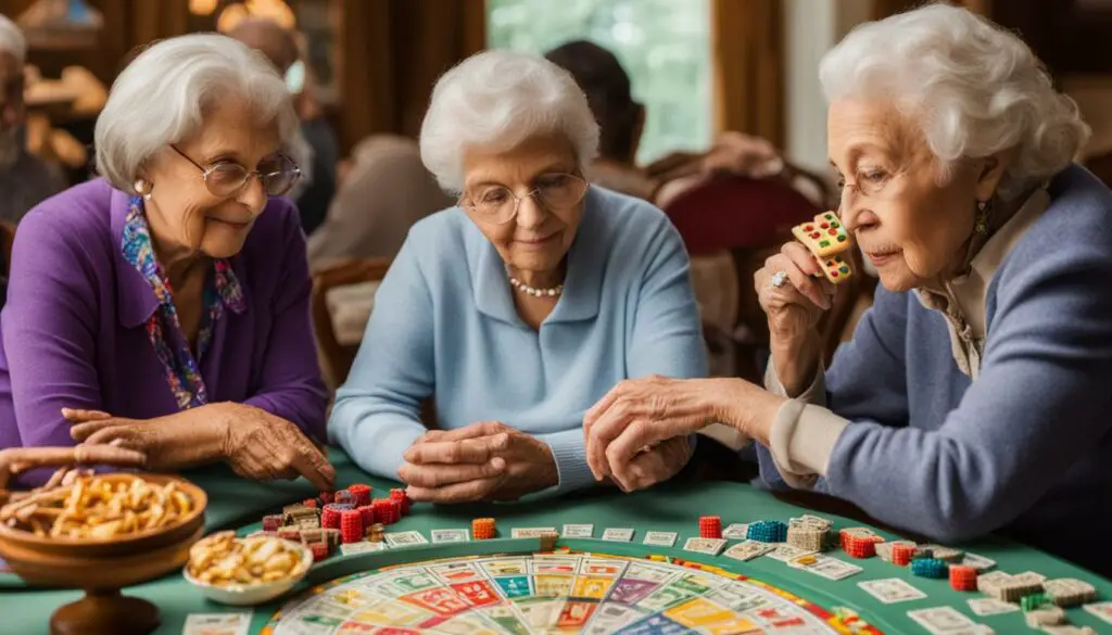 Senior citizens playing board games