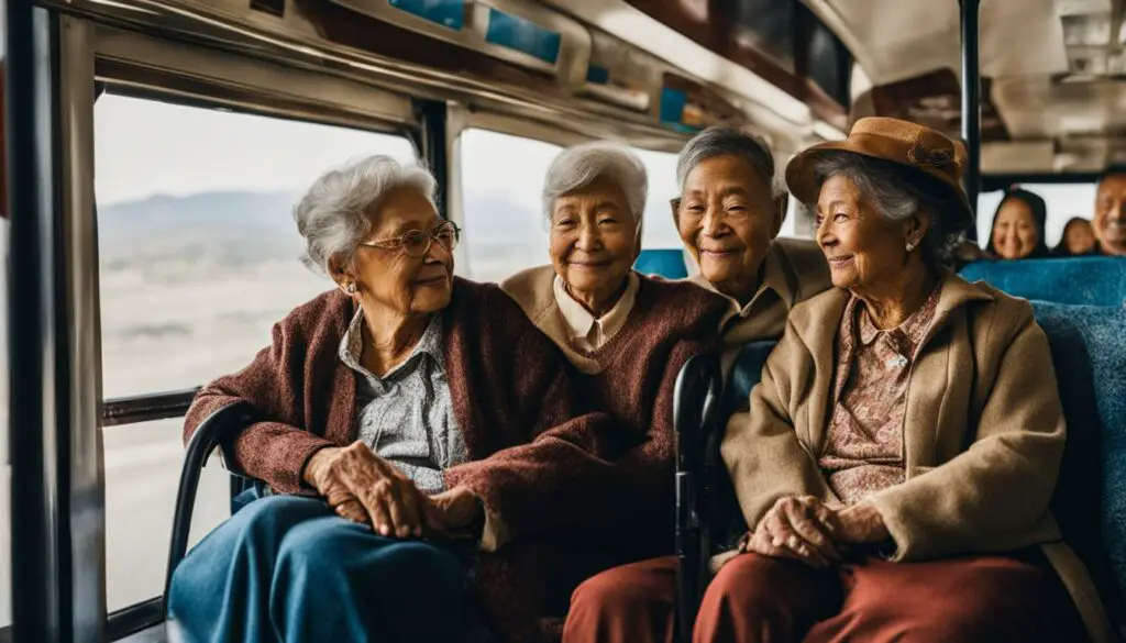 Senior citizens riding a bus