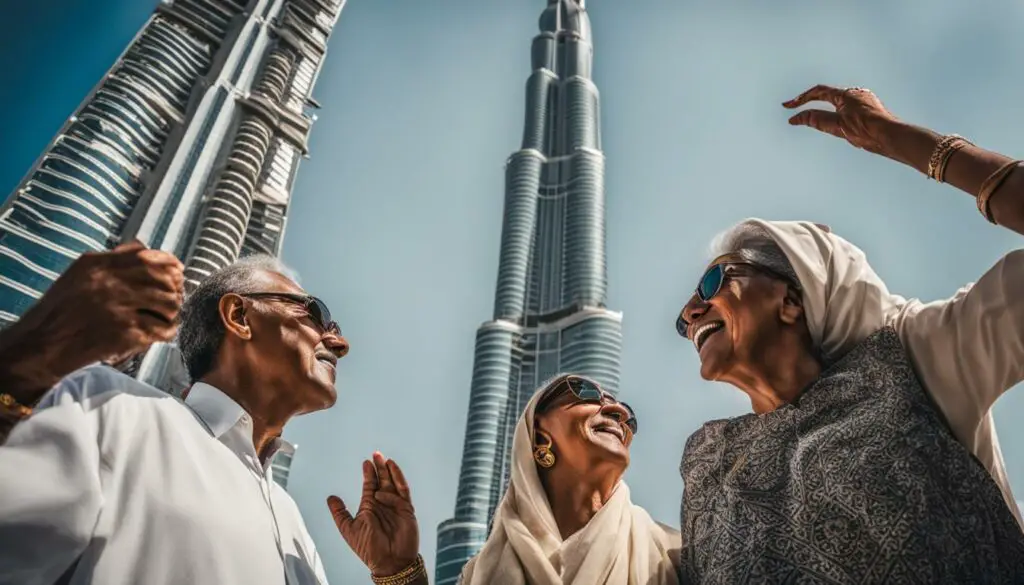 senior citizen at the Burj Khalifa