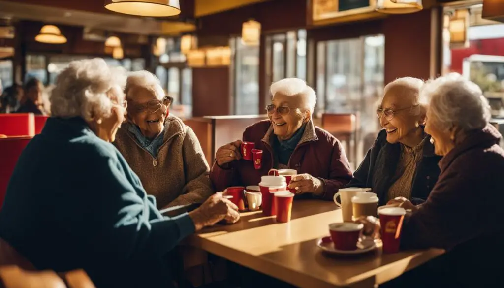 senior citizens enjoying coffee at McDonald's
